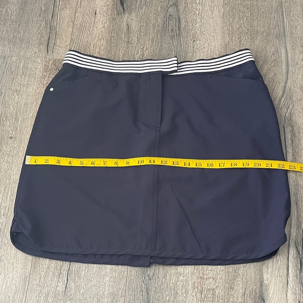 Stylish Navy Women's Midi Skirt with Striped Waistband - Picture 10 of 11